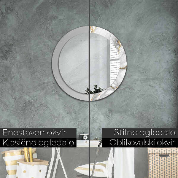 Oglinda rotunda rama cu imprimeu Aur de marmură albă