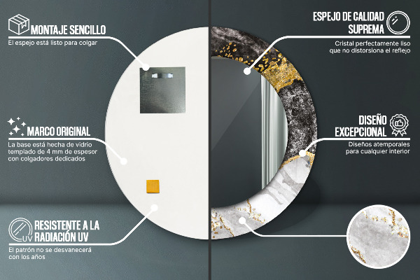 Oglinda rotunda rama cu imprimeu Marmură și aur