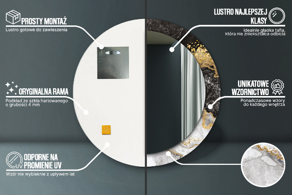 Oglinda rotunda rama cu imprimeu Marmură și aur