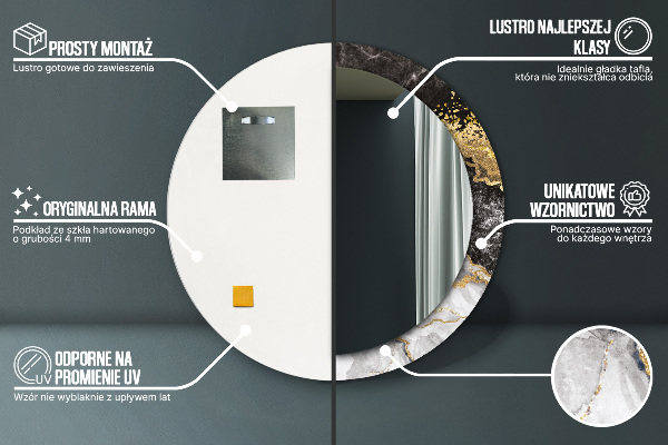 Oglinda rotunda rama cu imprimeu Marmură și aur