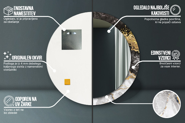 Oglinda rotunda rama cu imprimeu Marmură și aur