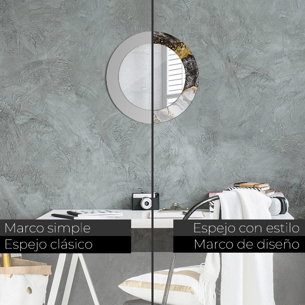 Oglinda rotunda rama cu imprimeu Marmură și aur