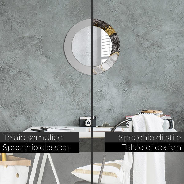 Oglinda rotunda rama cu imprimeu Marmură și aur