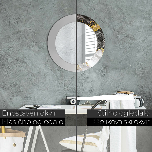 Oglinda rotunda rama cu imprimeu Marmură și aur