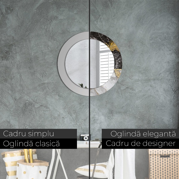 Oglinda rotunda rama cu imprimeu Marmură și aur