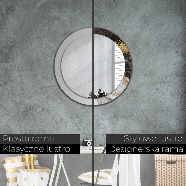 Oglinda rotunda rama cu imprimeu Marmură și aur