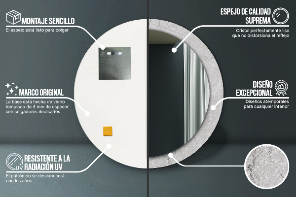 Oglinda rotunda imprimata Ciment gri