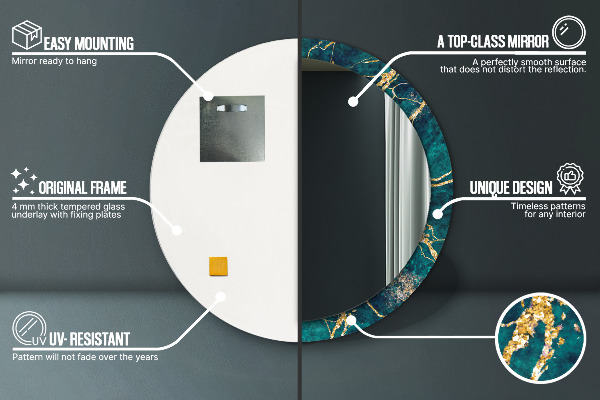Oglinda rotunda imprimata Marmură verde de malachit