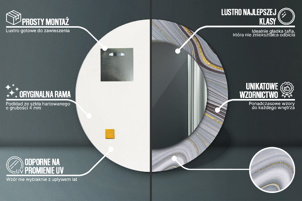 Oglinda rotunda imprimata Marmură gri