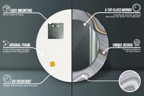 Oglinda rotunda imprimata Marmură gri