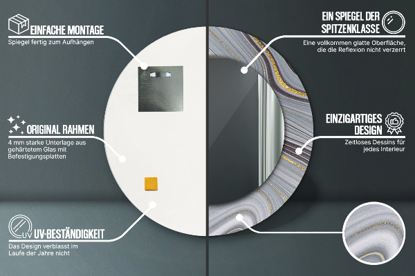 Oglinda rotunda imprimata Marmură gri