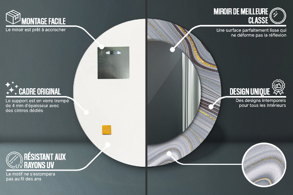 Oglinda rotunda imprimata Marmură gri