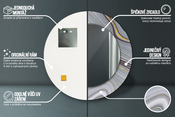 Oglinda rotunda imprimata Marmură gri
