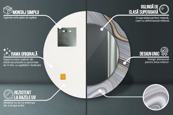 Oglinda rotunda imprimata Marmură gri