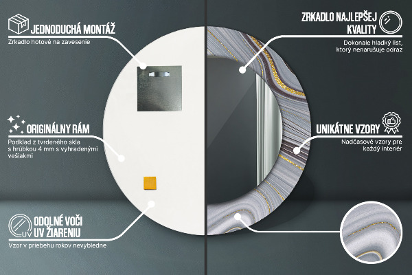 Oglinda rotunda imprimata Marmură gri