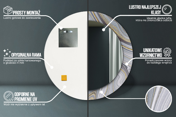 Oglinda rotunda imprimata Marmură gri