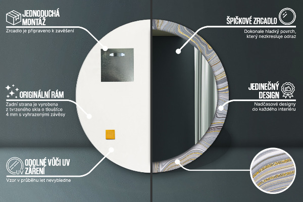 Oglinda rotunda imprimata Marmură gri
