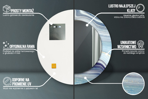 Oglinda rotunda imprimata Marmură albastră