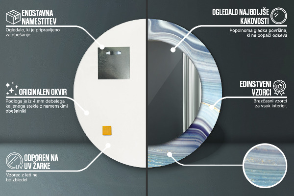 Oglinda rotunda imprimata Marmură albastră