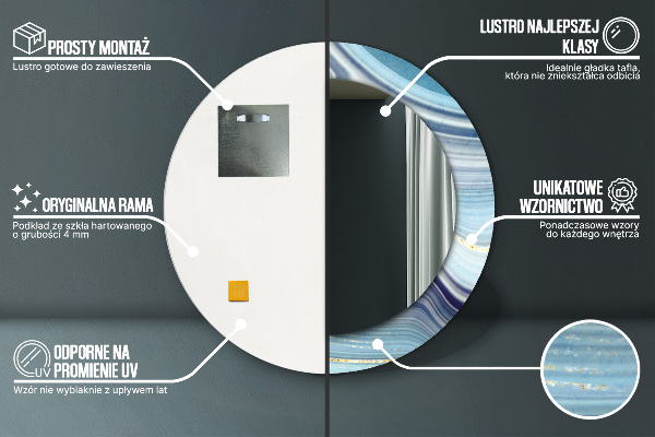 Oglinda rotunda imprimata Marmură albastră
