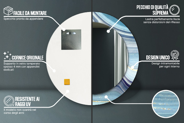Oglinda rotunda imprimata Marmură albastră