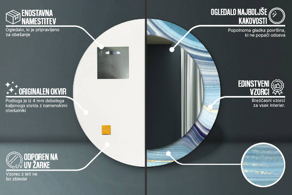 Oglinda rotunda imprimata Marmură albastră