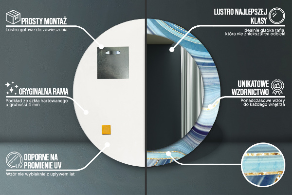 Oglinda rotunda imprimata Marmură albastră