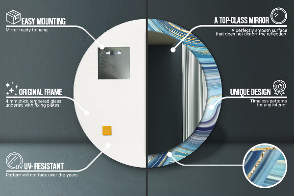 Oglinda rotunda imprimata Marmură albastră