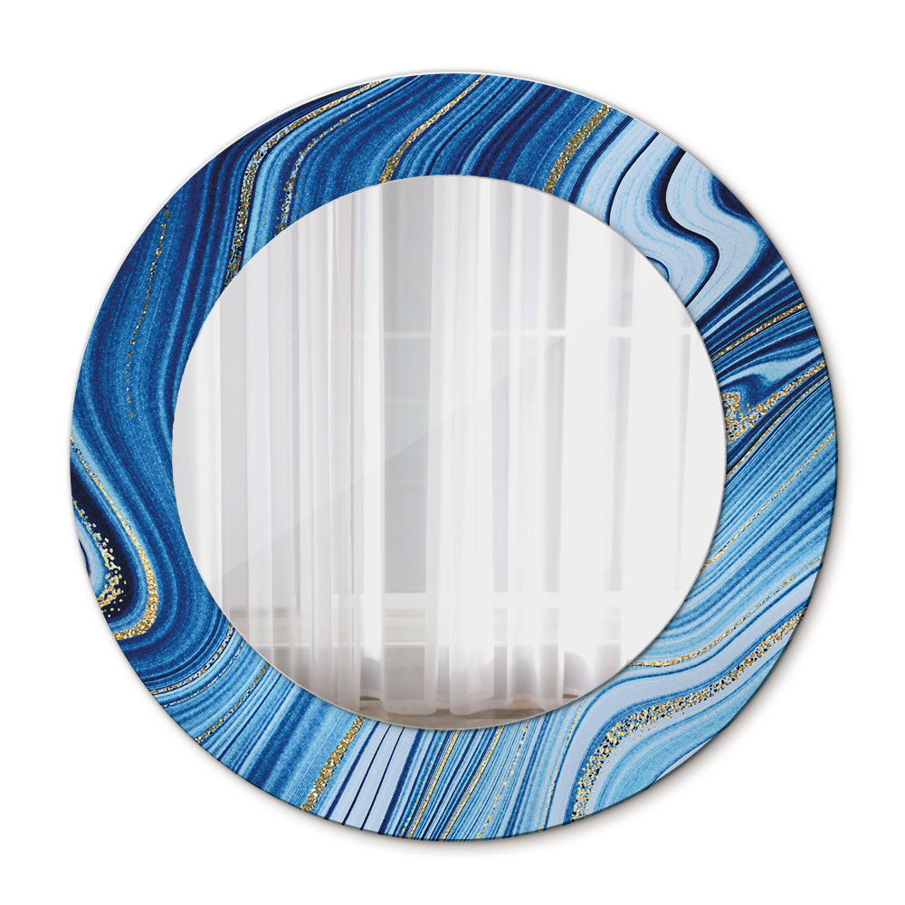 Oglinda cu decor rotunda Marmură albastră