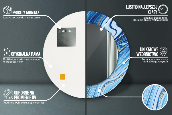 Oglinda cu decor rotunda Marmură albastră