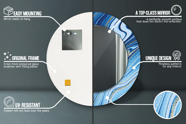 Oglinda cu decor rotunda Marmură albastră