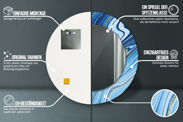 Oglinda cu decor rotunda Marmură albastră