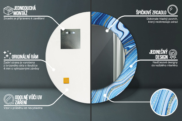 Oglinda cu decor rotunda Marmură albastră