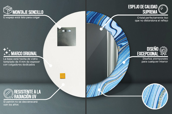 Oglinda cu decor rotunda Marmură albastră