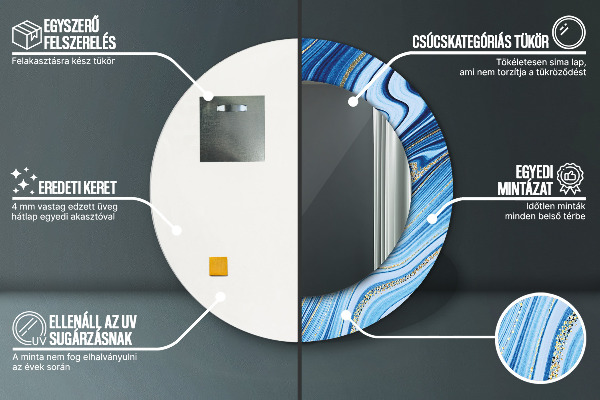 Oglinda cu decor rotunda Marmură albastră