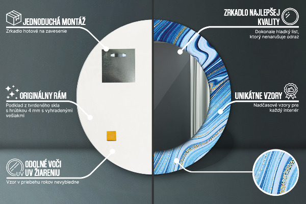 Oglinda cu decor rotunda Marmură albastră