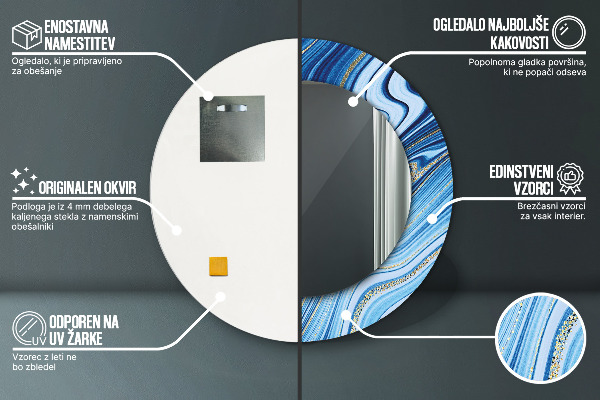 Oglinda cu decor rotunda Marmură albastră