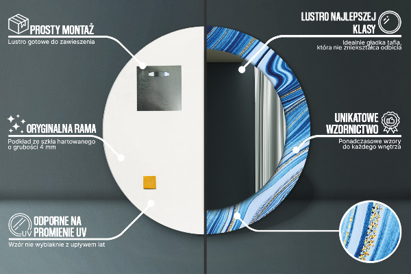 Oglinda cu decor rotunda Marmură albastră