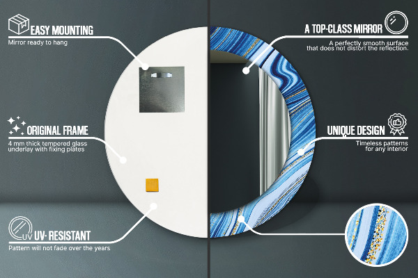 Oglinda cu decor rotunda Marmură albastră