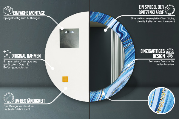 Oglinda cu decor rotunda Marmură albastră