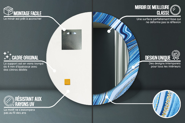 Oglinda cu decor rotunda Marmură albastră