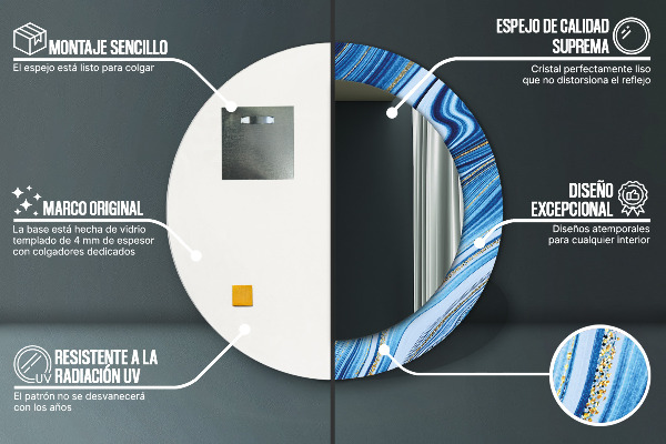 Oglinda cu decor rotunda Marmură albastră