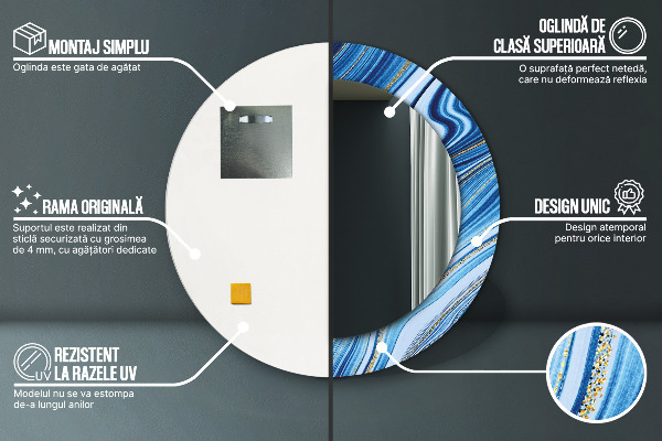 Oglinda cu decor rotunda Marmură albastră