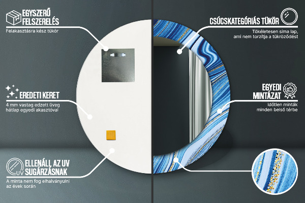 Oglinda cu decor rotunda Marmură albastră