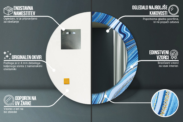 Oglinda cu decor rotunda Marmură albastră