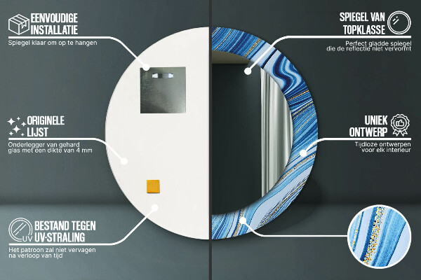 Oglinda cu decor rotunda Marmură albastră