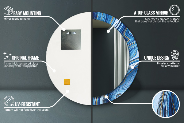 Oglinda cu decor rotunda Marmură albastră