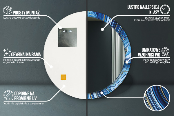 Oglinda cu decor rotunda Marmură albastră