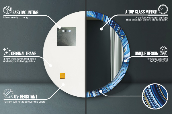 Oglinda cu decor rotunda Marmură albastră