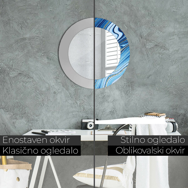 Oglinda cu decor rotunda Marmură albastră